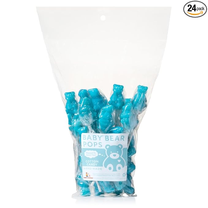 Blue Bear Pops Lollipop Suckers: Individually Wrapped Baby Bear Candy on a Stick by Espeez - Cotton Candy Bears (24 Count)