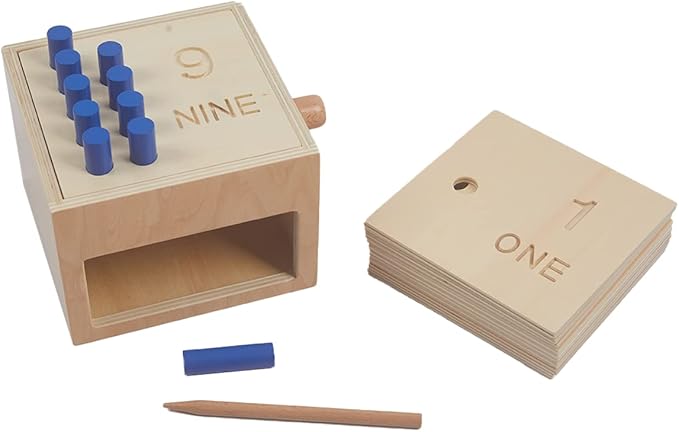 Adena Montessori Toys Wooden Counting Peg Game - Learn to Count 1-10 with Numerals, Peg Drop Box & Tumbling Pegs - Educational Toddler Toy for Early Math Skills Development (Small Counting Pegs Board)