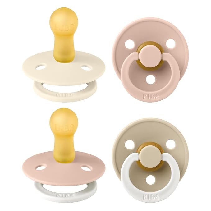 BIBS Colour Soother 4-Pack | BPA Free Dummy Pacifier | Round Nipple | Natural Rubber Latex | Made in Denmark | Size 6-18 Months | Blush Glow Mix