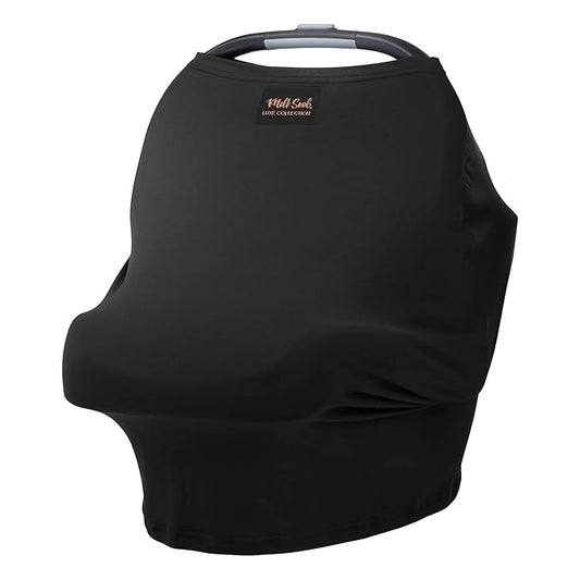 Milk Snob Original 5-in-1 Luxe Nursing Cover in Black - Added Privacy Breastfeeding Cover, Car Seat Cover for Carrier, Stroller, High Chair, Shopping Cart, Lounger Canopy, Newborn Essentials