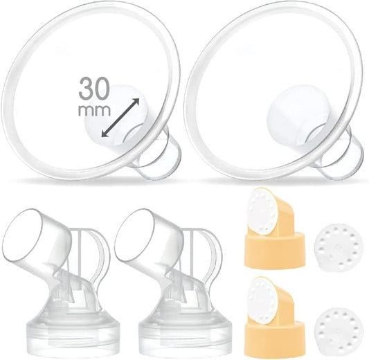 Maymom Brand 2X Two-Piece Small Breastshield with Valve, membranes and Maymom Connector,Compatible with Medela Breast Pumps Top Hole Version. (30 mm) Detachable Clear