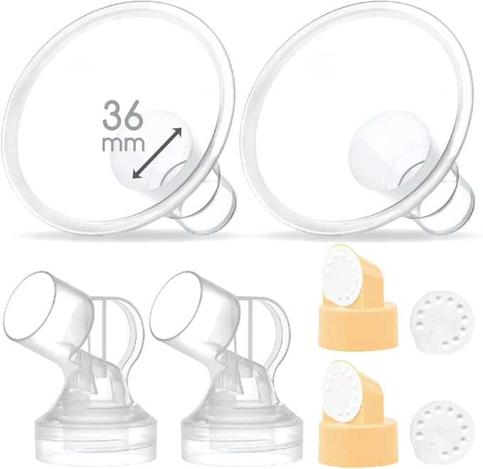Maymom Brand 2X Two-Piece Small Breastshield with Valve, Membrane and Maymom Connector,Compatible with Medela Pump in Style Breast Pump Top Hole Version. (36 mm) Detachable Clear