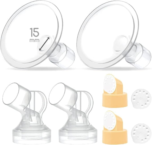 Maymom Pump Parts 2X Detachable Breastshield (15mm) with Valve Membrane and Maymom Connector,Compatible with Medela Breast Pump Parts