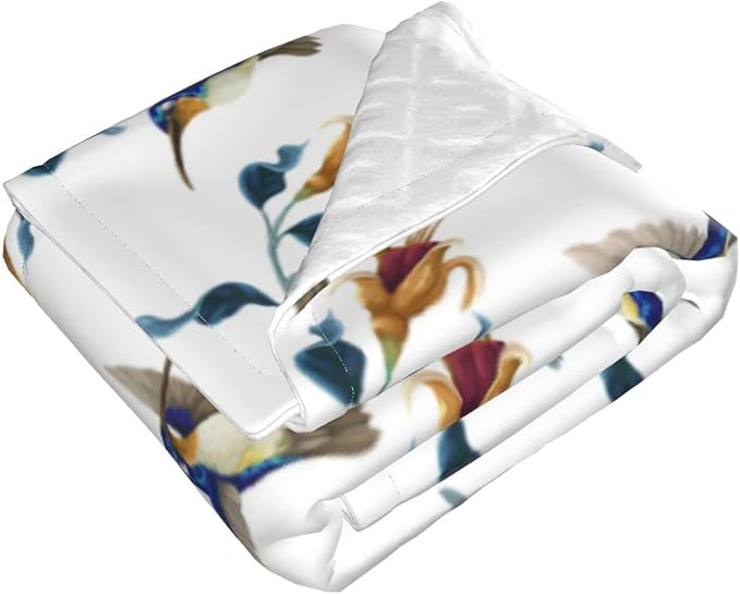 Baby Blanket Blue Hummingbird Flower Spring Vintage for Boy Girl Newborn 30x40 Inch Toddler Infant Nursery Throw Blankets Double Layer Comfy Soft Plush Stroller Crib Quilt