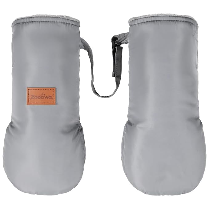 Zooawa Stroller Gloves, Universal Stroller Hand Muff with Warm Polar Fleece, Baby Stroller Gloves with Vel-cro Design, Waterproof and Snowproof Stroller Mittens for Stroller Accessories, Gray