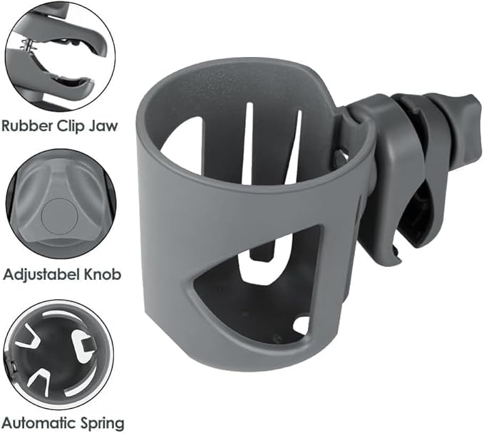 New Cup Holder Compatible with UPPAbaby Cup Holder (for Vista, Cruz and Minu). A Solid Super Secure Fit. 360 Degrees Rotatable. Anti-Shake Spill Resistant. (Gray)