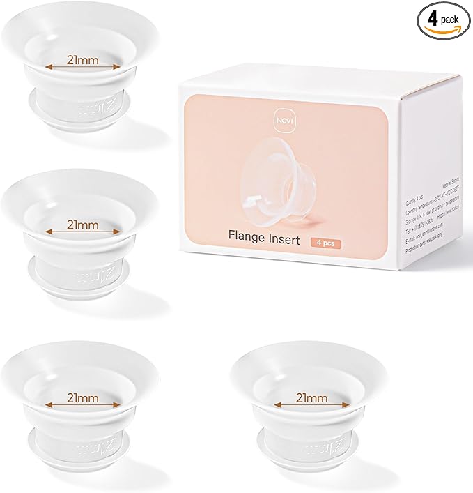 NCVI Silicone Flange Insert for 24mm Flange/Shield, Compatible with NCVI Wearable Breast Pump 8111/8131/8122-3/8787/8786/8138, Breastfeeding Essential for Moms, 4PCS (21mm)