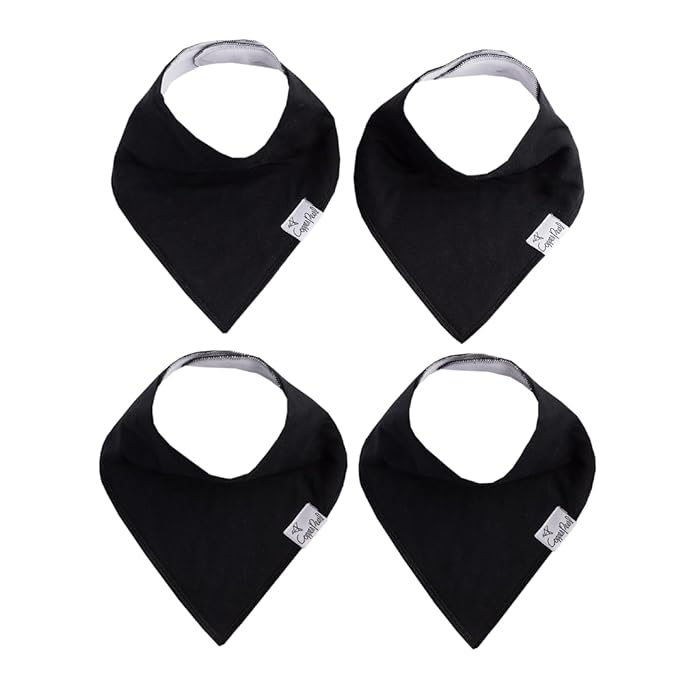 Copper Pearl 4 Pack Soft Cotton Baby Bibs for Drooling and Teething, Absorbent Drool Bibs for Baby Girl and Boy, Adjustable to Fit Newborns to Toddlers (Black Basics)