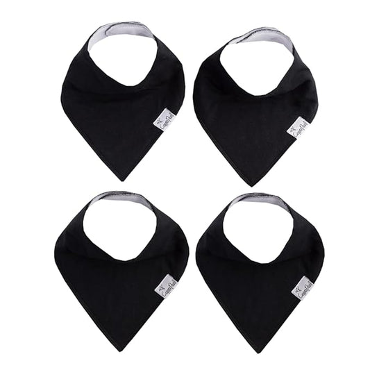 Copper Pearl 4 Pack Soft Cotton Baby Bibs for Drooling and Teething, Absorbent Drool Bibs for Baby Girl and Boy, Adjustable to Fit Newborns to Toddlers (Black Basics)