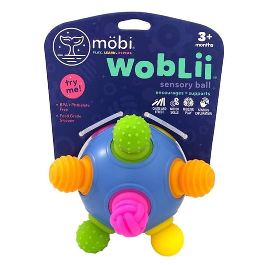 Mobi Woblii Sensory Ball - Sensory Activities for Toddlers and Kids, BPA-Free and Food Grade Silicone Teething Toy, Montessori Learning Games - for 3 Month Old and Up