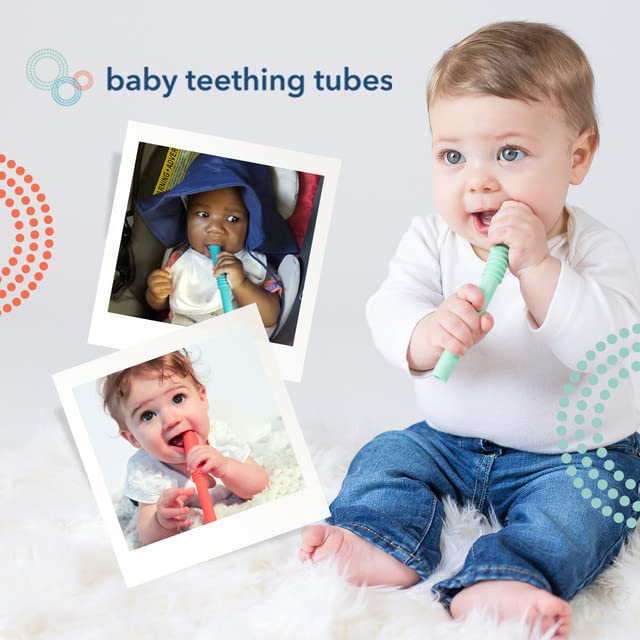 Baby Teething Tubes - Made in The USA Baby Teething Toys - Soft & Durable Infant Toys and Toddler Silicone Teether - 7 Inches, Mint - Baby Must Haves for Teething Relief - Food Safe & Easy to Clean