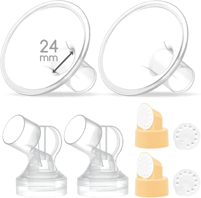 Maymom Pump Parts 2X Detachable Breastshield (24mm) with Valve Membrane and Maymom Connector,Compatible with Medela Breast Pump Parts