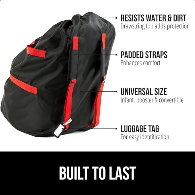 GORILLA GRIP Car Seat Travel Bag for Airplane Gate Check, Easy Carry Backpack Bags Cover Carseats, Infant Baby Carriers and Toddler Booster Seats for Airport, Child Air Travels Airport Essential, Red
