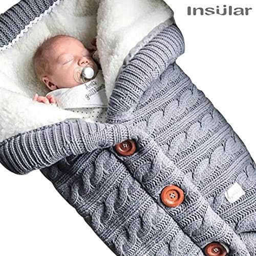 insular Warm Baby Sleeping Bag Envelope Winter Kid Sleepsack Footmuff Stroller Knitted Sleep Sack Newborn Knit Wool Swaddling Blanket (Pink)