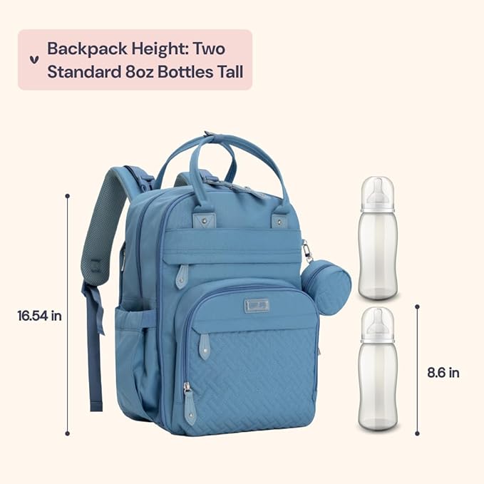 BabbleRoo Diaper Bag Backpack - Baby Essentials Travel Tote - Multi function Water Resistant Diaper Bag, Travel Essentials Baby Bag with Changing Pad, Stroller Straps & Pacifier Case - Light Blue