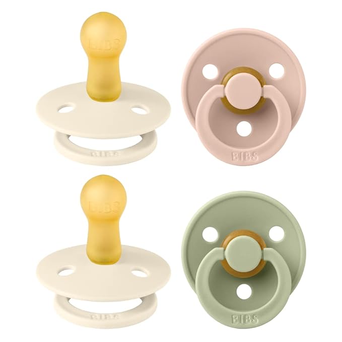 BIBS Colour Soother 4-Pack | BPA Free Dummy Pacifier | Round Nipple | Natural Rubber Latex | Made in Denmark | Size 6-18 Months | Ivory Mix