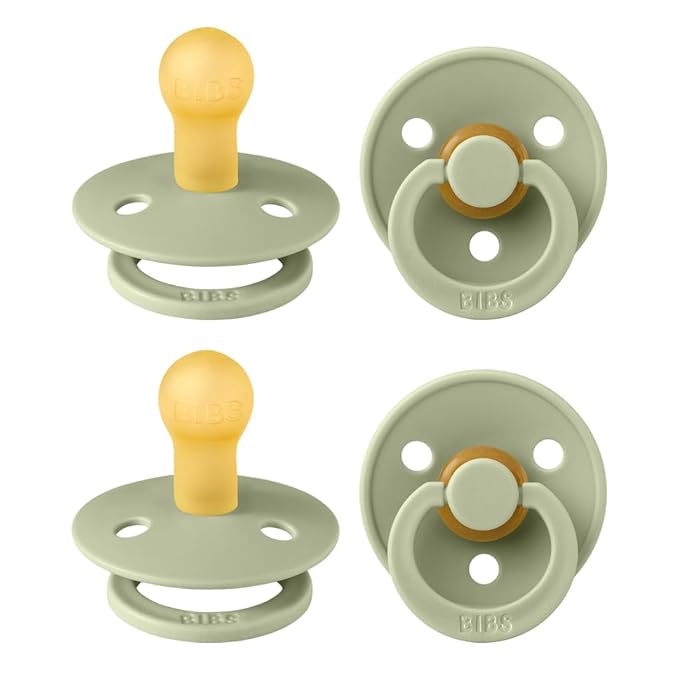 BIBS Pacifiers - Colour 4-Pack | BPA Free Baby Pacifier | Round Nipple Binkies | Natural Rubber Latex Soother | Made in Denmark | Size 1 (0-6 Months) |Sage