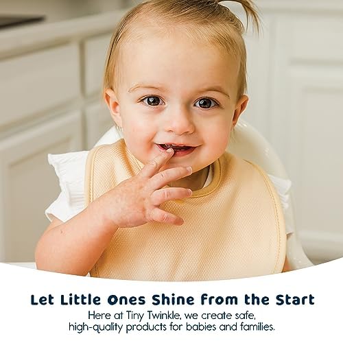 Tiny Twinkle 8 Pack Baby Food Bibs for Eating - Waterproof & Absorbent 6-12 Months Infant Bibs, OEKO-TEX Certified Drooling Bibs for Baby Led Weaning (Girl Macaron 8-Pack)
