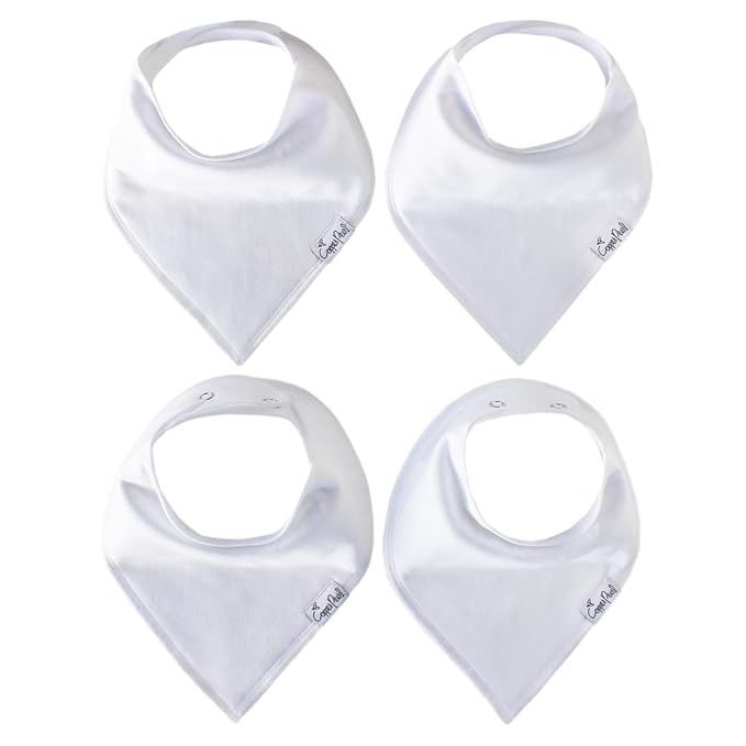 Copper Pearl 4 Pack Soft Cotton Baby Bibs for Drooling and Teething, Absorbent Drool Bibs for Baby Girl and Boy, Adjustable to Fit Newborns to Toddlers (White Basics)