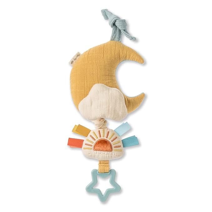 Itzy Ritzy – Musical Pull-Down Toy - Bitzy Notes Baby Musical Toy Attaches to Car Seat, Play Gym, or Stroller & Plays a Soothing Melody, for Ages 0 Months and Up (Moon)