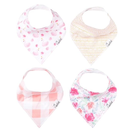 Copper Pearl 4 Pack Soft Cotton Baby Bibs for Drooling and Teething, Absorbent Drool Bibs for Baby Girl and Boy, Adjustable to Fit Newborns to Toddlers, Tons of Styles (June)