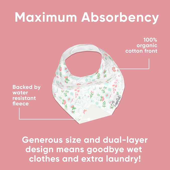 Copper Pearl 4 Pack Soft Cotton Baby Bibs for Drooling and Teething, Absorbent Drool Bibs for Baby Girl, Adjustable to Fit Newborns to Toddlers, Tons of Styles (Claire Set)