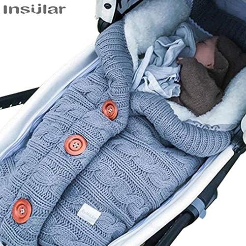 insular Warm Baby Sleeping Bag Envelope Winter Kid Sleepsack Footmuff Stroller Knitted Sleep Sack Newborn Knit Wool Swaddling Blanket (Black)