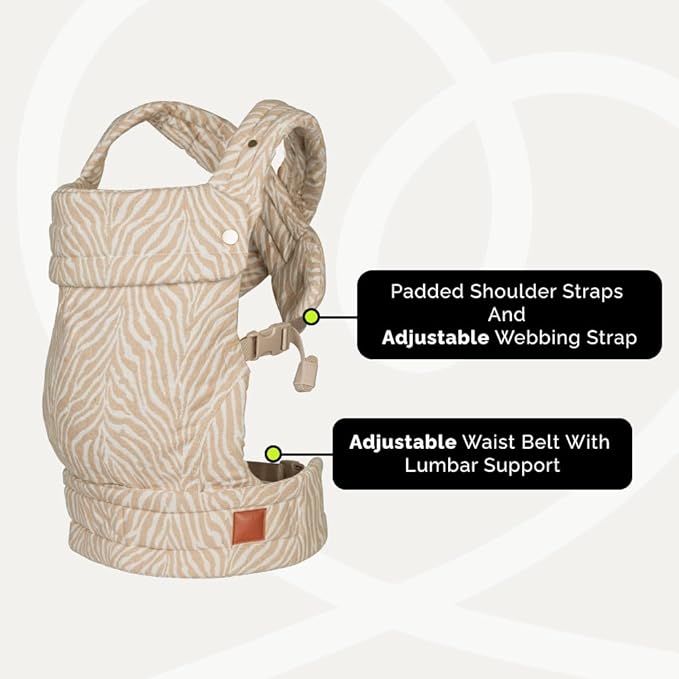 Baby Carrier for Newborns to Toddlers | Cozy Wrap with Lumbar Support | Soft Fabric, 7-35lbs Adjustable Fit | Beige Zebra Pattern