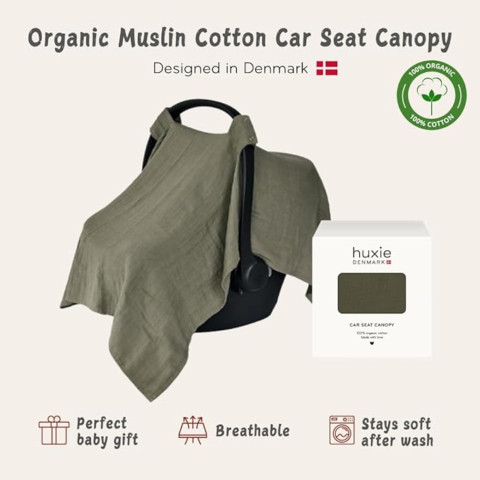 Car Seat Cover Baby - Organic Cotton - Carseat Covers Baby - Carseat Cover - Car Seat Canopy - Carseat Canopy - 100% Muslin Cotton, 43" x 32" (Sage Green)