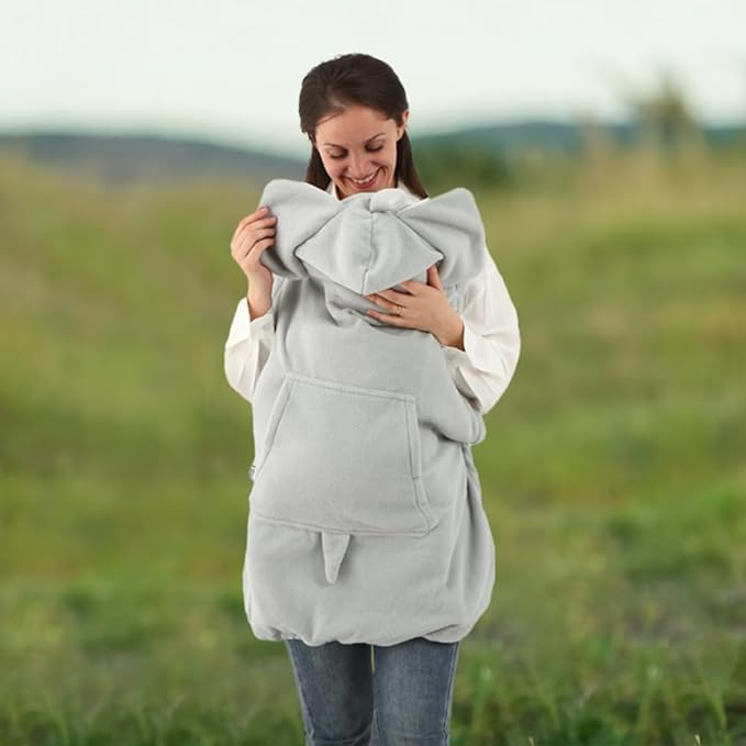 Baby Carrier Cover Stroller Cover -Newborn Hooded Stretchy Cloak Reversible,Cloak Kangaroo Hoodie Baby, Suit for All Seasons-Gray