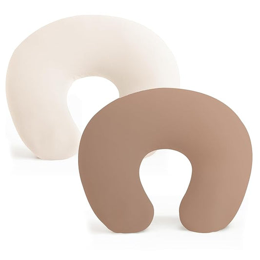 Konssy 2 Pack Nursing Pillow Covers, Stretchy and Soft Nursing Cover for Breastfeeding, Pillow Slipcover for Baby Girls and Boys Newborn (Beige, Brown)