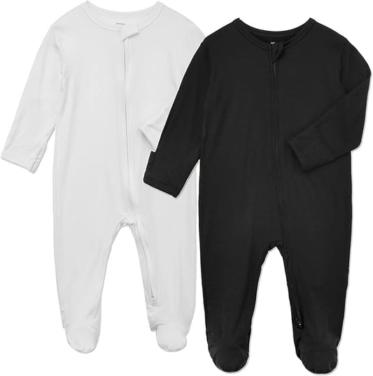 Aablexema Baby Footie Pajamas Zipper - Rayon from Bamboo Infant Footed Pjs with Mittens Sleepwear Jammies