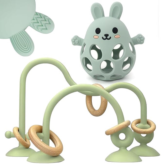 Baby High Chair Suction Toys Teething Chew - Baby Teething Toys Silicone Teethers Table Toys, Food Grade Silicon for 6 12 18 Months (GreenDGreen)