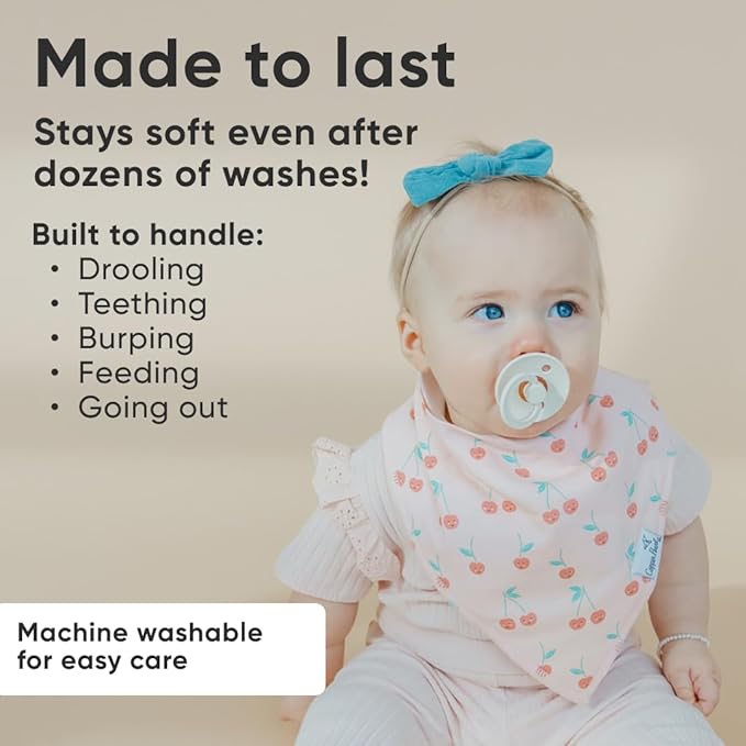 Copper Pearl 4 Pack Soft Cotton Baby Bibs for Drooling and Teething, Absorbent Drool Bibs for Baby Girl and Boy, Adjustable to Fit Newborns to Toddlers, Tons of Styles (Cheery)