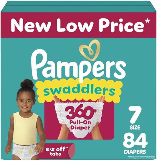 Pampers Swaddlers 360 Pull-On Diapers, Size 7, 84 Count for up to 100% Leakproof Skin Protection and Easy Changes