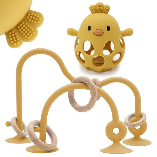 Baby High Chair Suction Toys Teething Chew - Baby Table Toys, Teething Toys Silicone Teethers, Food Grade Silicon for 6 12 18 Months (Yellow)