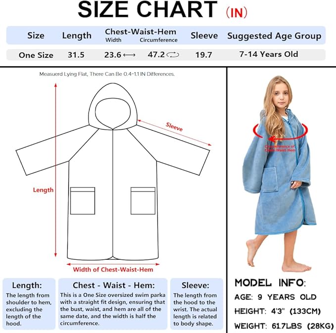 Hiturbo Kids Bath Towel Hoodie: Soft Plush Zipper Surf Poncho - Warm Fleece Changing Towels Swimming Outerwear (Blue)