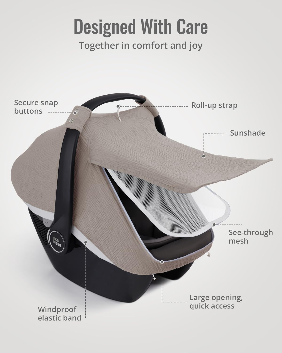 Blissful Diary Baby Car Seat Cover, Extra Large Mesh Window, Breathable Muslin Cotton, Infant Windproof Canopy, Must-Have Baby Gift - Roman Green