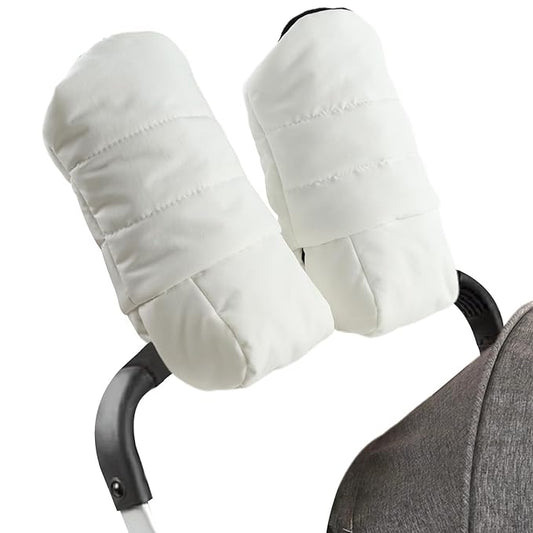 Zsedrut Stroller Gloves Universal Winter Anti-Freeze Stroller Mittens Water Repellent Hand Warmer Muff Fleece Lined,Winter Stroller Accessories (White)