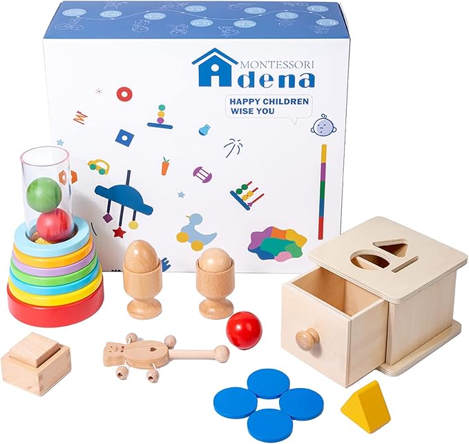 Adena Montessori Toys Play Kit for 0-15 Months Baby Interactive Toys Baby Brain Development Toys (Play Kit for 9-15 Months)