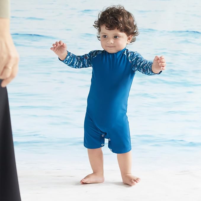 UMELOK Baby Boys UPF 50+ Sun Protection One Piece Rashguard Swimsuit with Snap Bottom