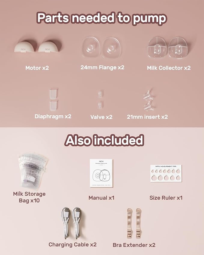 NCVI Wearable Hands Free Breast Pump, 4 Modes & 9 Levels with Multitronic Suction, Ultra-Quiet <45dB, Long Battery Life (150min), 21/24mm Flange Insert, Portable Electric Breastfeeding Pump for Moms