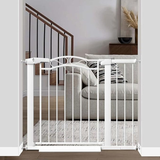 Fairy Baby 29.5"-40.5" Extra Wide Baby Gate, Metal Child Safety Gate for Kids Or Pets, Long Dog Gates Indoor No Drill for House Doorway, Pressure Mounted Easy Walk Through Pet Gate with Door, White