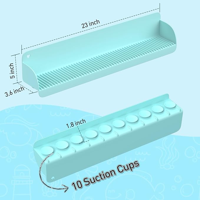 24 Inch Bathtub Splash Guard with 10 Suction Cups, Silicone Tub Water Splash Guard for Bathtub, Bath Toy Tray Holder Play Shelf for Kids, Universal for Bathroom, Kitchen Sink (Green)