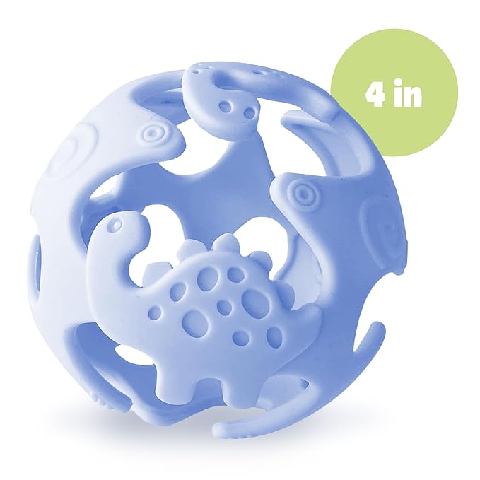 Dinosaur Teething Toys: Lightweight Soft Silicone Sensory Toys - Textured for Babies 0-18 Months - Easy to Clean, BPA-Free - Blueberry Blue
