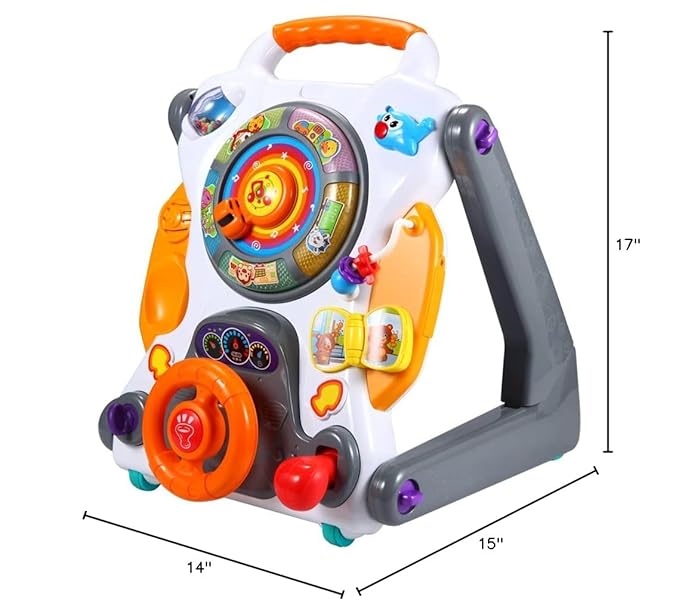 NuoPeng 3-in-1 sit-to-Stand Baby Walker, an All in 1 Learning Walker, Entertainment Table, Drawing Board for Infant Development (White/Gray)