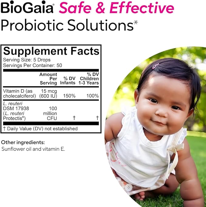 BioGaia Immune Active Baby Probiotic Drops + Vitamin D | for Babies & Toddlers 0-36 Months | Supports Digestive & Immune Health | Allergen, Dairy, Soy & Gluten Free | 50 Day Supply