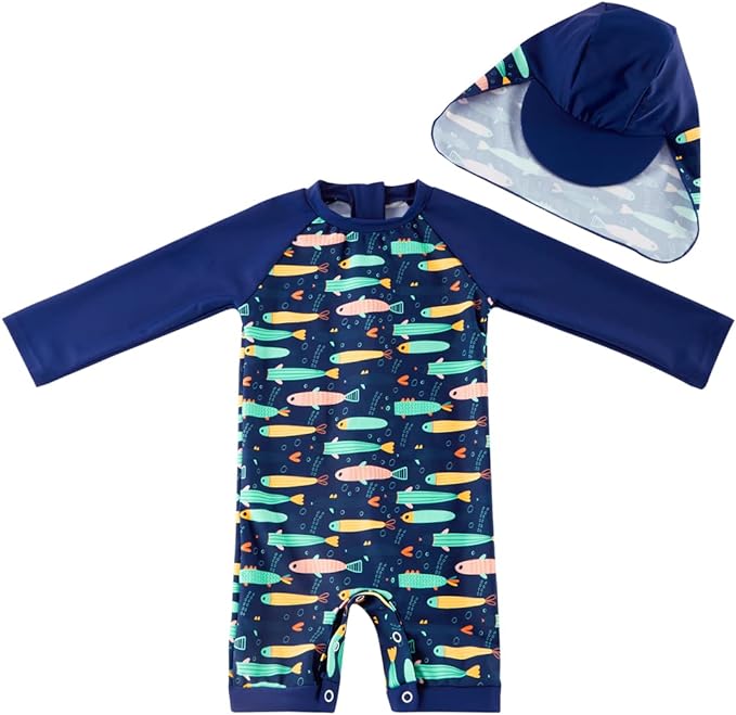 UMELOK Baby Boys UPF 50+ Sun Protection One Piece Rashguard Swimsuit with Snap Bottom