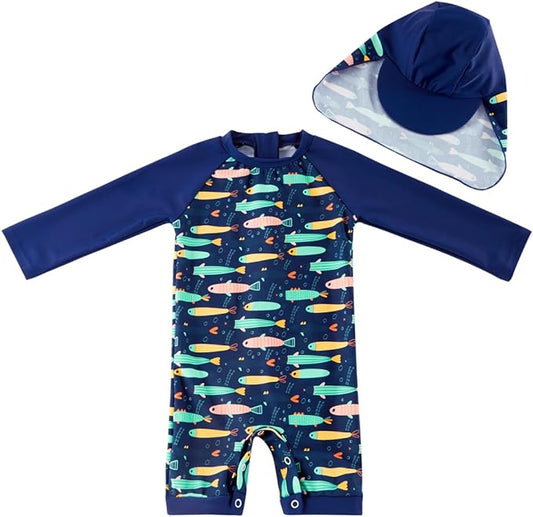 UMELOK Baby Boys UPF 50+ Sun Protection One Piece Rashguard Swimsuit with Snap Bottom
