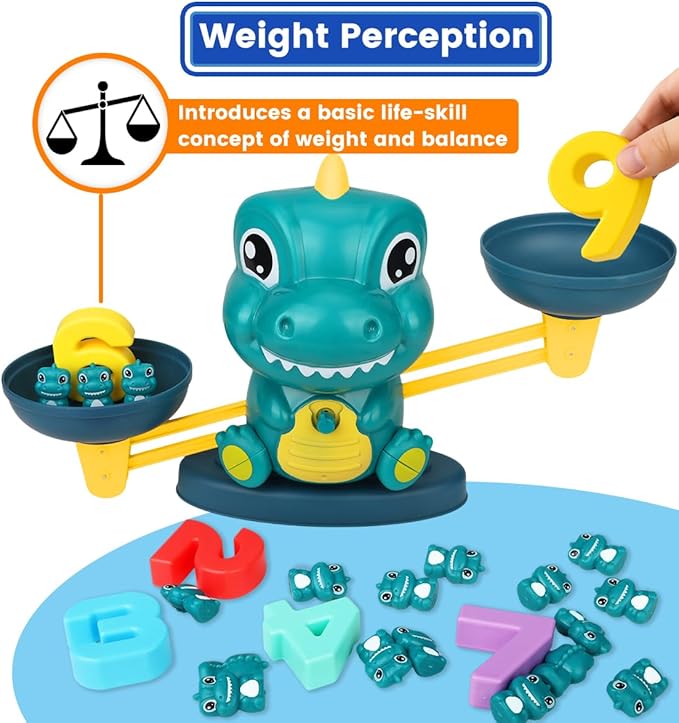 Dinosaur Math Balance Toys, Montessori Toys for 3 Years Old Kids, Toddler Educational Toys for 4 5 6 7 Year Old Boys and Girls - Birthday Gifts for Kids Ages 3-5 5-7